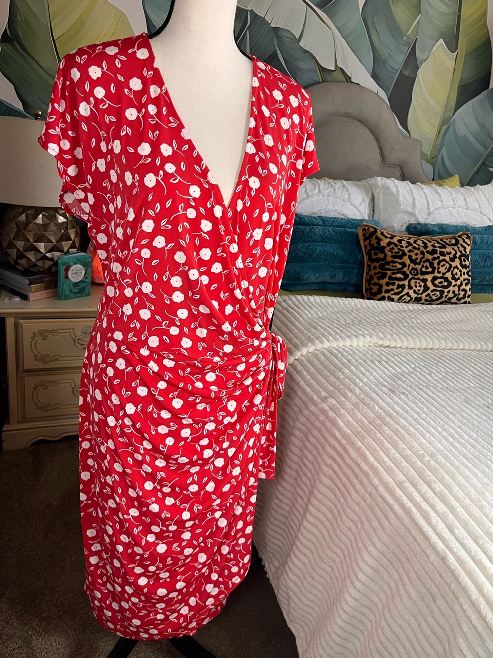Maggy London Red Floral Wrap Dress 18 Plus Size NEW